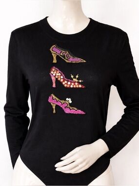 Vintage Escada Margaretha Ley Beaded Cashmere Wool Bodysuit Top